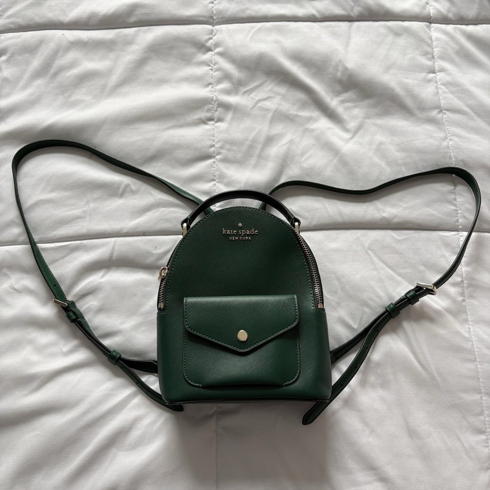 Kate Spade New York Womens Schuyler Saffiano Leather Mini Backpack Green Luxury